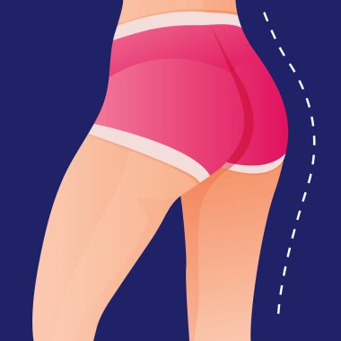 Perfect slim toned young body of the girl. sporty woman in sportswear, shorts butt icon for mobile apps, slim body, vector illustration.
