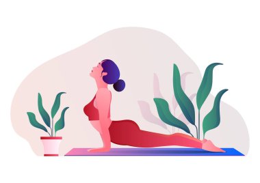Yoga Günü için yoga yapan kadın illüstrasyonlu yaratıcı poster ya da afiş tasarımı.