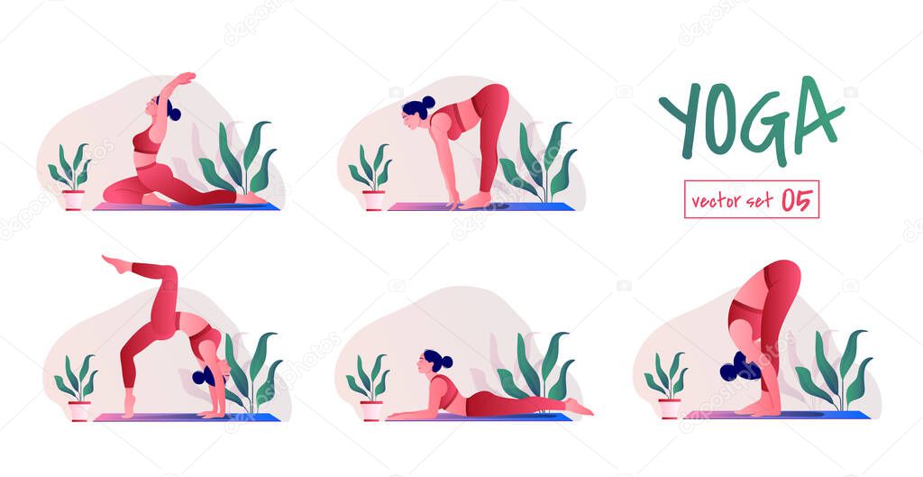 yoga girl at home. Female yoga exercises. Relaxation and meditation, Creative poster or banner design with illustration of woman doing yoga for Yoga Day Celebration