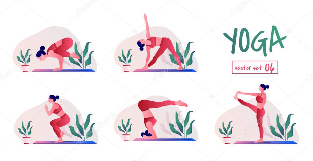 yoga girl at home. Female yoga exercises. Relaxation and meditation, Creative poster or banner design with illustration of woman doing yoga for Yoga Day Celebration