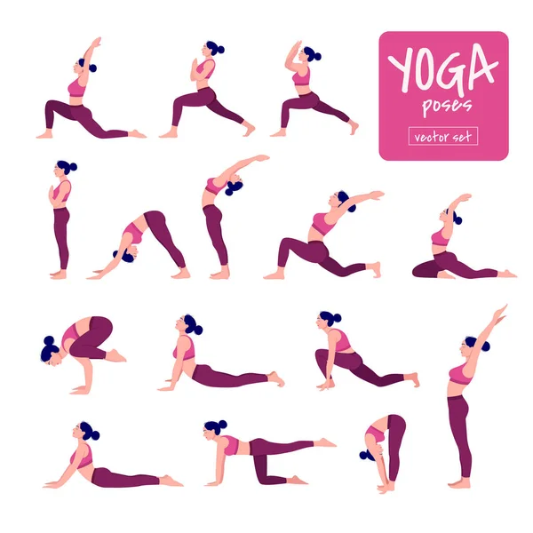 Yoga Workout Meisje Set Verzameling Van Jonge Vrouwen Die Lichamelijke — Stockvector