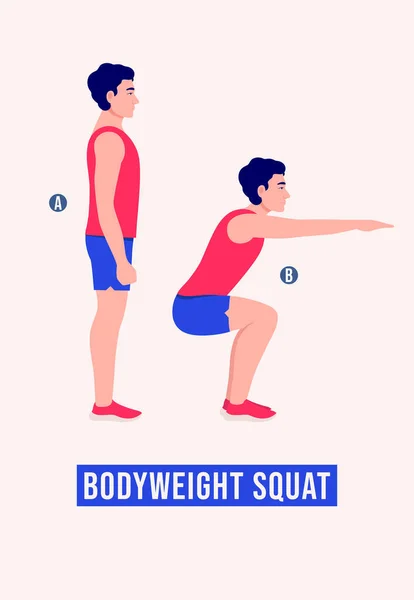 Männer Beim Bodyweight Squat Männer Beim Workout Fitness Aerobic Und — Stockvektor