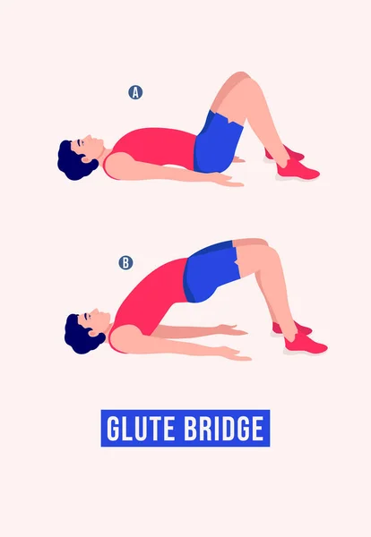 Erkekler Glute Köprüsü egzersizi yapıyor, Erkekler spor yapıyor, aerobik yapıyor ve egzersiz yapıyor. Vektör İllüstrasyonu.
