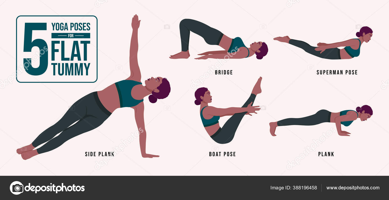 Yoga Poses Flat Stomach Young Woman Stock Vector (Royalty Free) 1980800276  | Shutterstock