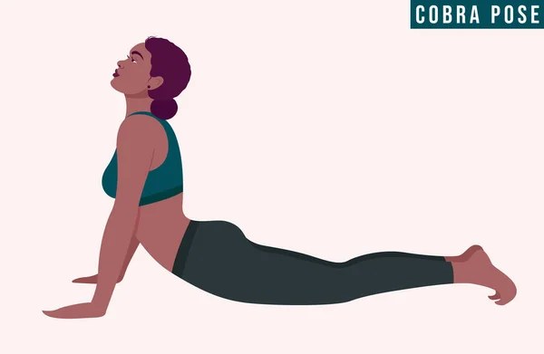 Young Woman Practicing Cobra Pose Bhujangasana Yoga Pose Woman Workout — Stock Vector