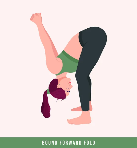 Bound Forward Fold Marichyasana Yoga Pose 運動を練習する若い女性 女性のトレーニングフィットネス 有酸素運動や演習 ベクターイラスト — ストックベクタ