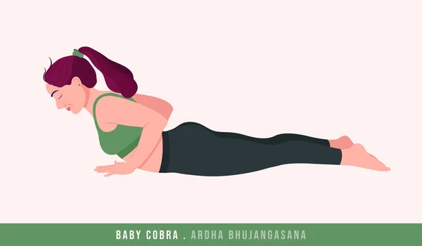 Baby Cobra Ardha Bhujangasana Yoga Pose Young Woman Practicing Yoga — Stock Vector