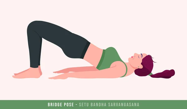 Bro Pose Setu Bandha Sarvangasana Yoga Pose Ung Kvinna Som — Stock vektor