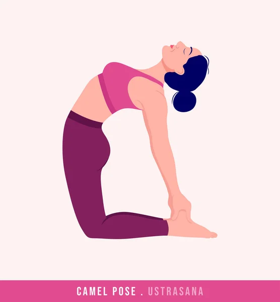 Pose Chameau Pose Yoga Ustrasana Jeune Femme Pratiquant Yoga Exercice — Image vectorielle