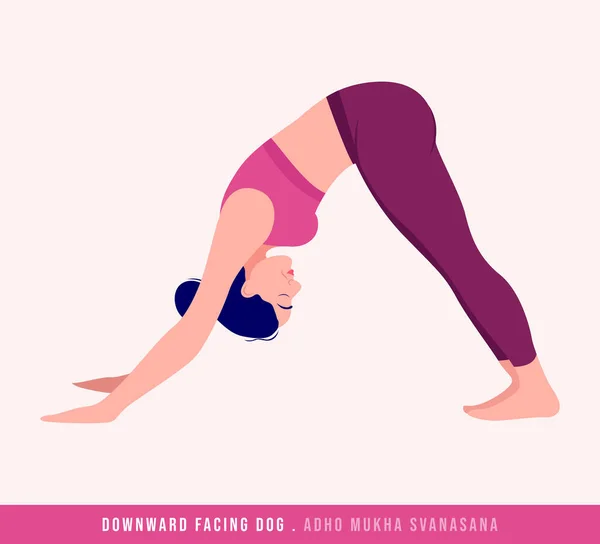 Pose Yoga Vers Bas Pour Chien Adho Mukha Svanasana Jeune — Image vectorielle