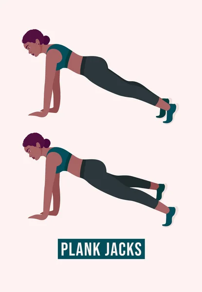 Plank Jacks Esercizio Donna Allenamento Fitness Aerobica Esercizi Illustrazione Vettoriale — Vettoriale Stock