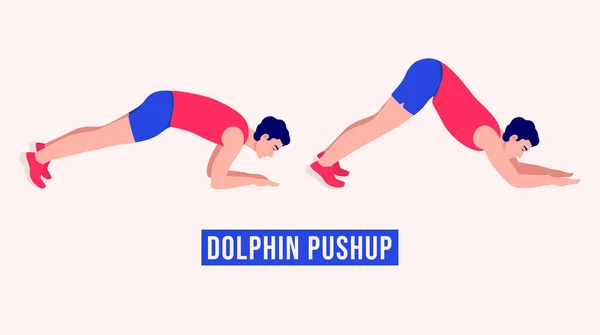 Los Hombres Que Hacen Ejercicio Dolphin Pushup Los Hombres Entrenan — Vector de stock