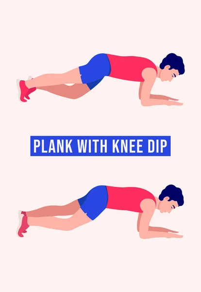 Männer Bei Plank Knee Dip Männer Bei Fitness Aerobic Und — Stockvektor