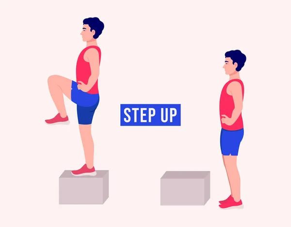 Άνδρες Κάνουν Step Άσκηση Άνδρες Προπόνηση Φυσικής Κατάστασης Αερόβια Και — Διανυσματικό Αρχείο