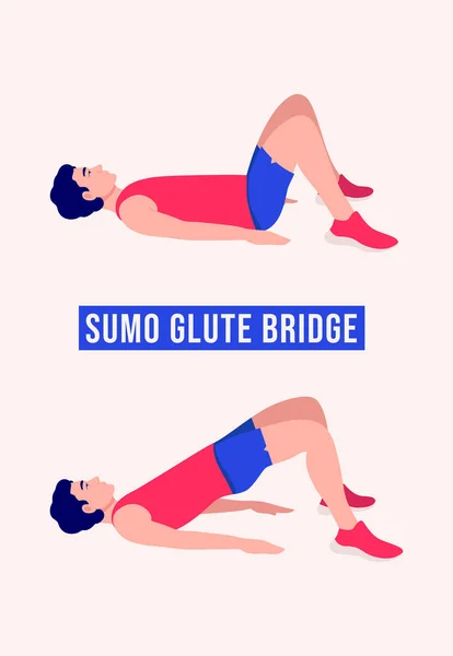 Uomini Che Fanno Sumo Glute Bridge Esercizio Uomini Allenamento Fitness — Vettoriale Stock