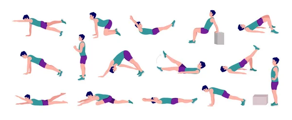 Entraînement Hommes Ensemble Hommes Faisant Des Exercices Fitness Yoga Fentes — Image vectorielle