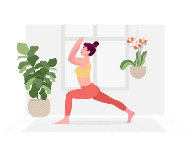 Yoga Günü için yoga yapan kadın illüstrasyonlu yaratıcı poster ya da afiş tasarımı.