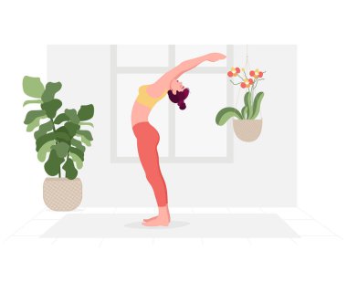 Yoga Günü için yoga yapan kadın illüstrasyonlu yaratıcı poster ya da afiş tasarımı.