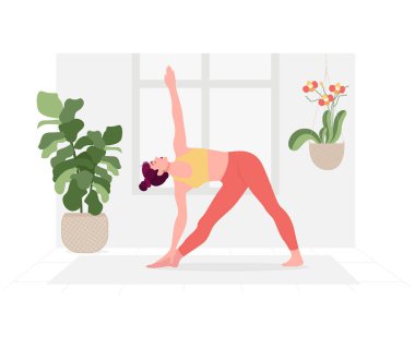 Yoga Günü için yoga yapan kadın illüstrasyonlu yaratıcı poster ya da afiş tasarımı.