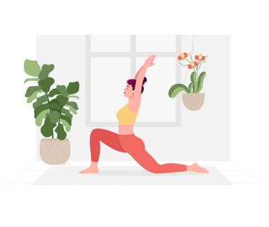 Yoga Günü için yoga yapan kadın illüstrasyonlu yaratıcı poster ya da afiş tasarımı.