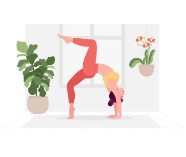 Yoga Günü için yoga yapan kadın illüstrasyonlu yaratıcı poster ya da afiş tasarımı.