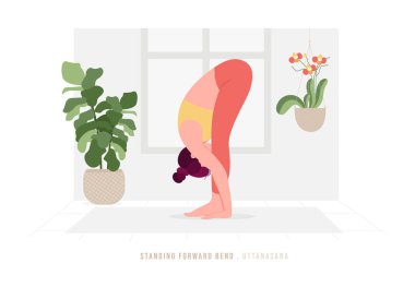 Yoga Günü için yoga yapan kadın illüstrasyonlu yaratıcı poster ya da afiş tasarımı.