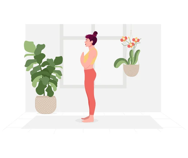 Diseño Creativo Póster Pancarta Con Ilustración Mujer Haciendo Yoga Para — Archivo Imágenes Vectoriales