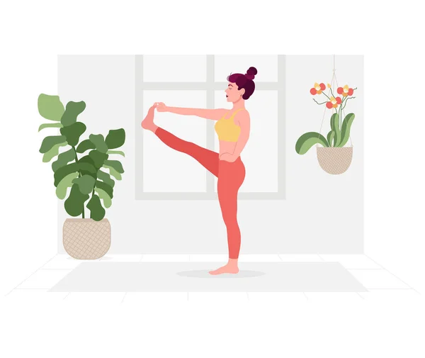 Poster Créatif Conception Bannière Avec Illustration Femme Faisant Yoga Pour — Image vectorielle