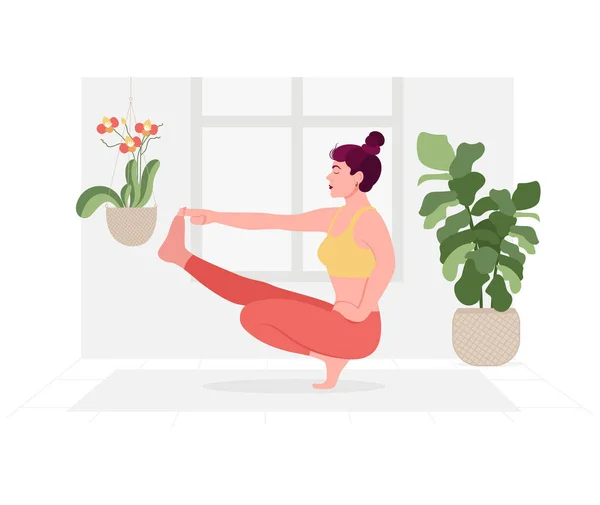 Diseño Creativo Póster Pancarta Con Ilustración Mujer Haciendo Yoga Para — Archivo Imágenes Vectoriales