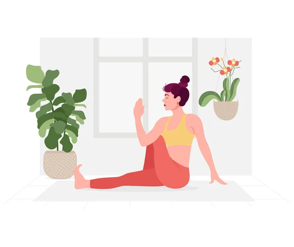 Diseño Creativo Póster Pancarta Con Ilustración Mujer Haciendo Yoga Para — Archivo Imágenes Vectoriales