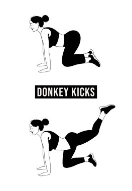 Eşek Tekmeleri egzersizi yapan kız, kadın spor salonu, aerobik ve egzersiz. Vektör İllüstrasyonu