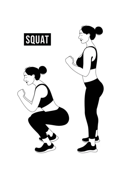 Chica Haciendo Ejercicio Squat Entrenamiento Mujer Fitness Aeróbico Ejercicios Ilustración — Vector de stock