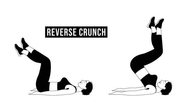 Meisje Doet Reverse Crunch Oefening Vrouw Workout Fitness Aerobic Oefeningen — Stockvector