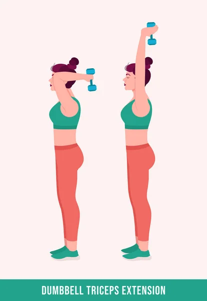 Dumbbell Triceps Extension Exercise Woman Workout Fitness Aerobic Exercises Vector — Stock Vector