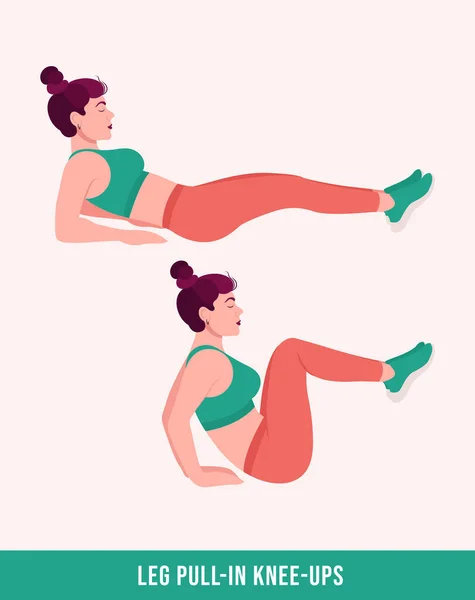 Exercício Joelho Pull Leg Aptidão Treino Mulher Aeróbica Exercícios Ilustração —  Vetores de Stock