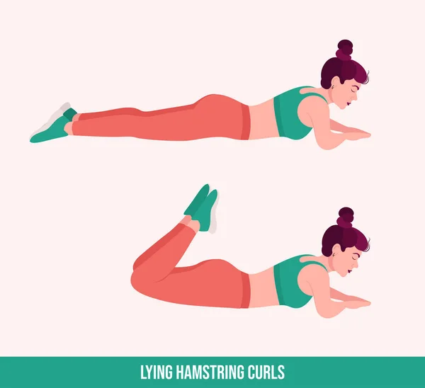 Liegende Hamstring Curls Übung Women Workout Fitness Aerobic Und Übungen — Stockvektor