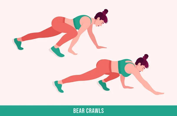 Ejercicio Bear Crawls Ejercicio Mujer Fitness Aeróbico Ejercicios Ilustración Vectorial — Vector de stock