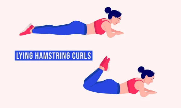 Liegende Hamstring Curls Übung Women Workout Fitness Aerobic Und Übungen — Stockvektor