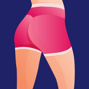 Perfect slim toned young body of the girl. sporty woman in sportswear, shorts butt icon for mobile apps, slim body, vector illustration.