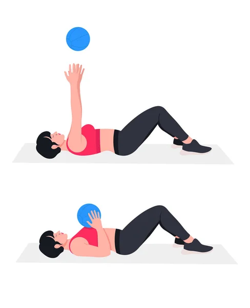 Femme Faisant Des Exercices Avec Médecine Ball Lunges Pushups Squats — Image vectorielle