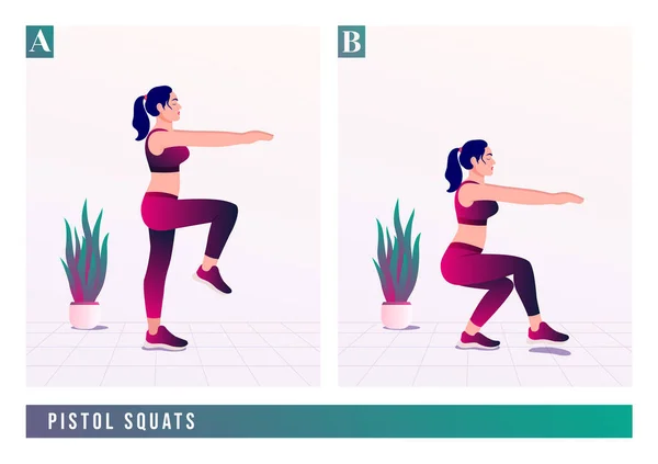 Pistol Squats Übung Women Workout Fitness Aerobic Und Übungen Vektorillustration — Stockvektor