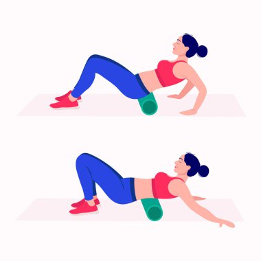 Köpük Pateni Egzersizi. Kadınlar egzersiz vektörü kümesi. Kadınlar köpük pateniyle spor yapıyor ve yoga yapıyor.. 