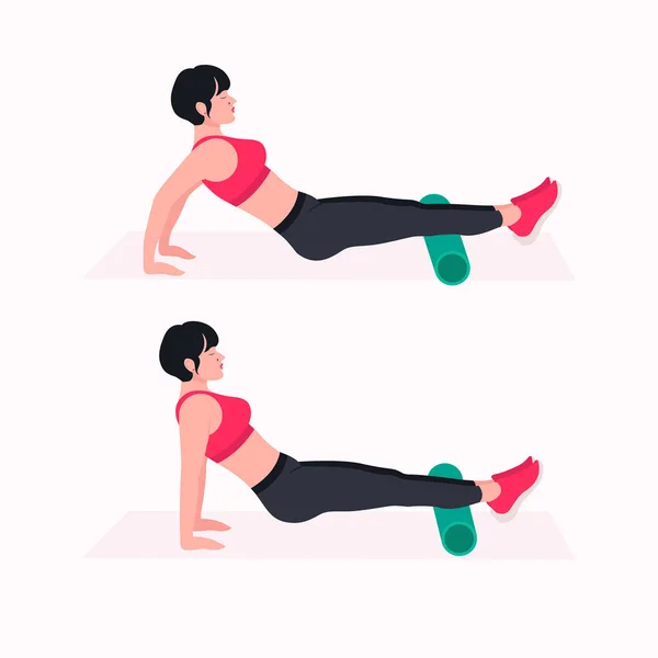 Treino Rolo Espuma Mulheres Conjunto Vetor Exercício Mulheres Fazendo Exercícios — Vetor de Stock