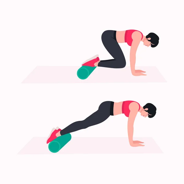 Foam Roller Workout Vrouwen Oefenen Vectorset Vrouwen Doen Fitness Yoga — Stockvector