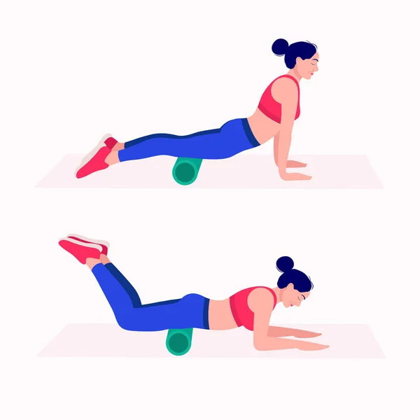 Foam Roller Workout Frauen Üben Vektor Set Frauen Machen Fitness — Stockvektor