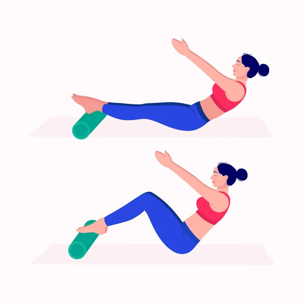 Foam Roller Workout Frauen Üben Vektor Set Frauen Machen Fitness — Stockvektor