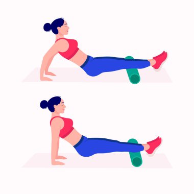 Köpük Pateni Egzersizi. Kadınlar egzersiz vektörü kümesi. Kadınlar köpük pateniyle spor yapıyor ve yoga yapıyor.. 