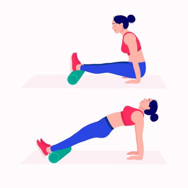 Köpük Pateni Egzersizi. Kadınlar egzersiz vektörü kümesi. Kadınlar köpük pateniyle spor yapıyor ve yoga yapıyor.. 