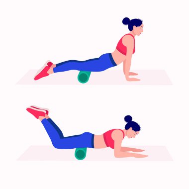 Köpük Pateni Egzersizi. Kadınlar egzersiz vektörü kümesi. Kadınlar köpük pateniyle spor yapıyor ve yoga yapıyor.. 