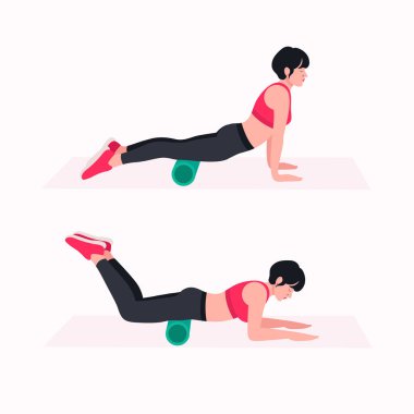 Köpük Pateni Egzersizi. Kadınlar egzersiz vektörü kümesi. Kadınlar köpük pateniyle spor yapıyor ve yoga yapıyor.. 